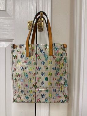 Dooney & Bourke Multicolor Logo Clear Tote with Tan Handles